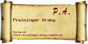 Preininger Arany névjegykártya